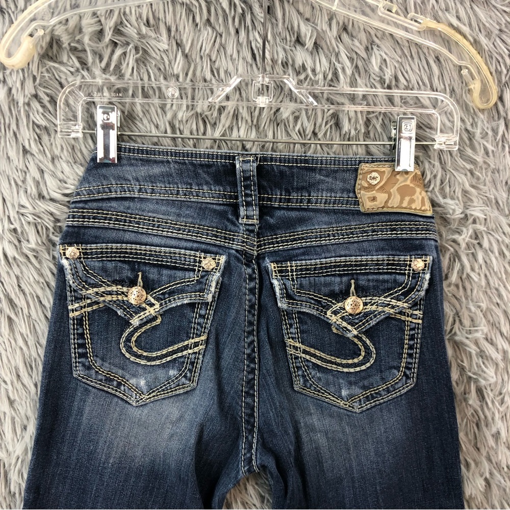 Silver Jeans Womens Size 27 Suki Surplus Distressed Bootcut Denim Jeans - Picture 3 of 15
